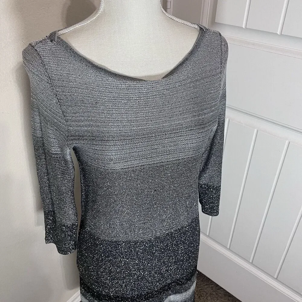 WHBM White House Black Market Dress sz S Grey Silver Mesh‎ Metallic Mini